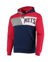 Men's Mitchell & Ness Navy New Jersey Nets Hardwood Classics Colorblock Pullover Hoodie