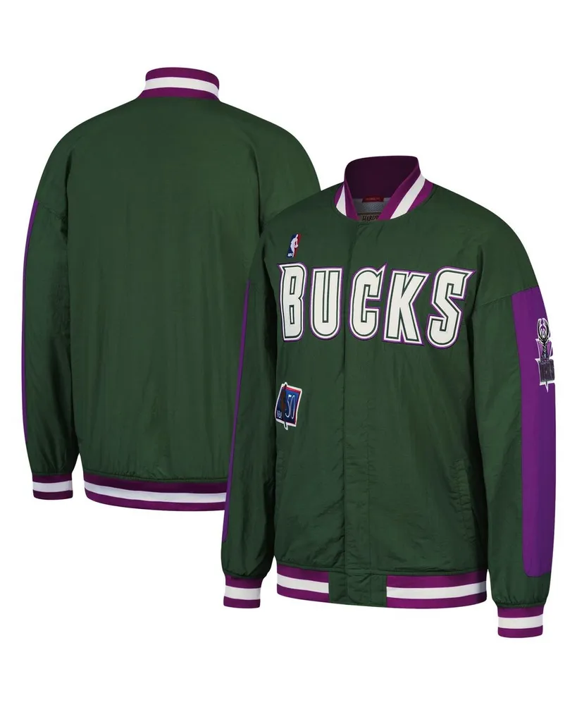 Men's Mitchell & Ness Hunter Green Milwaukee Bucks Hardwood Classics Authentic Warm-Up Full-Snap Jacket