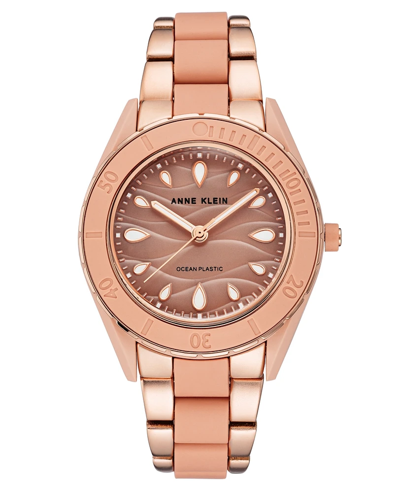 Anne Klein Women's Rose Gold-Tone and Light Pink Solar Ocean Work Plastic Bracelet Watch, 38.5mm - Two