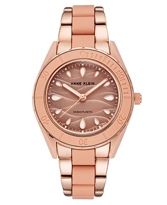 Anne Klein Women's Rose Gold-Tone and Light Pink Solar Ocean Work Plastic Bracelet Watch, 38.5mm - Two