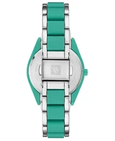 Anne Klein Women's Silver-Tone and Pastel Green Solar Ocean Work Plastic Bracelet Watch, 38.5mm - Two