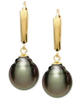 Belle de Mer Tahitian Pearl (10mm) Leverback Earrings in 14k Gold