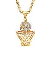 Steeltime Men's 18K Gold Plated stainless steel Basketball Hoop Simulated Diamond Pendant