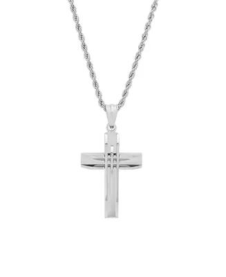 Steeltime Stainless Steel Cut Accented Cross Pendant - Silver