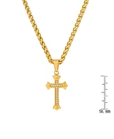 Steeltime Men's 18k Gold Plated Stainless Steel and Simulated Diamonds Cross Pendant