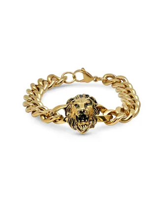 Steeltime Men's 18k Gold Plated Stainless Steel Lion Head Chain Link Bracelet