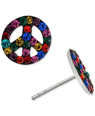 Giani Bernini Crystal Rainbow Peace Sign Stud Earrings in Sterling Silver, Created for Macy's