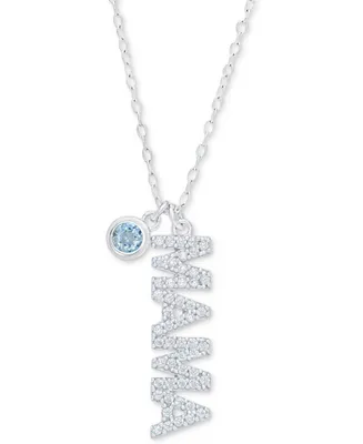 Blue Topaz (1/2 ct. t.w.) & Cubic Zirconia Bezel Stone Mama 18" Pendant Necklace Sterling Silver (Also Green Quartz)