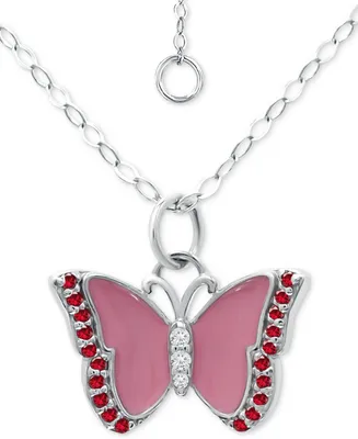 Giani Bernini Cubic Zirconia & Pink Enamel Butterfly Pendant Necklace in Sterling Silver, 16" + 2" extender, Created for Macy's