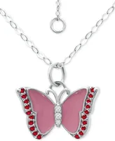 Giani Bernini Cubic Zirconia & Pink Enamel Butterfly Pendant Necklace in Sterling Silver, 16" + 2" extender, Created for Macy's