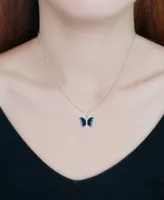 Giani Bernini Cubic Zirconia & Blue Enamel Butterfly Pendant Necklace in Sterling Silver, 16" + 2" extender, Created for Macy's