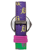 Steve Madden Women's Multi Colored- Green, Purple, Pink, Yellow Polyurethane Leather with Steve Madden Logo and Stitching Watch, 36mm