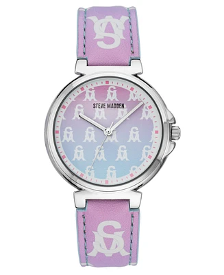 Steve Madden Women's Ombre Lavender and Pink Polyurethane Leather Strap with Steve Madden Logo and Stitching Watch, 36mm