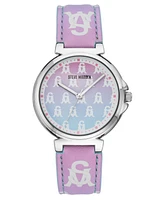 Steve Madden Women's Ombre Lavender and Pink Polyurethane Leather Strap with Steve Madden Logo and Stitching Watch, 36mm