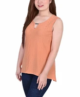 Women's Sleeveless Knit Eyelet Top with Hardware