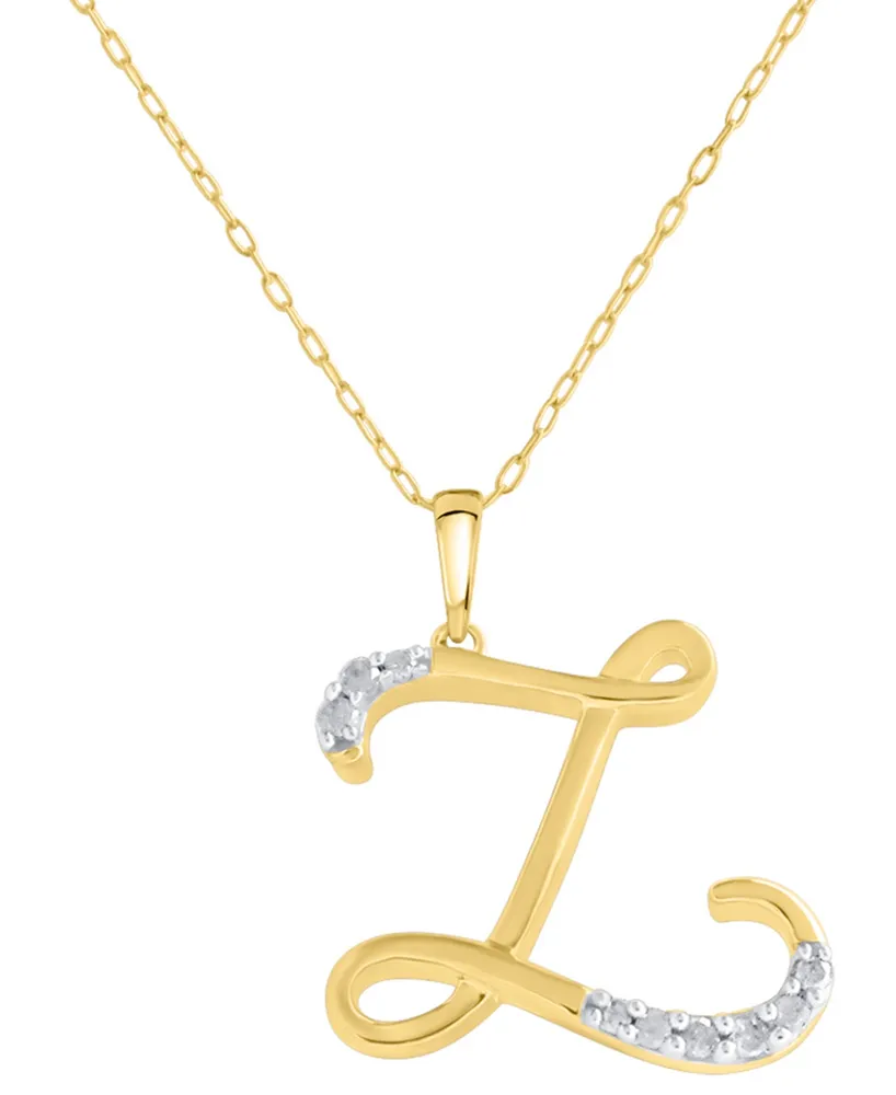 Diamond Fancy Initial 18" Pendant Necklace (1/10 ct. t.w.) in 14k Gold-Plated Sterling Silver