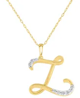 Diamond Fancy Initial 18" Pendant Necklace (1/10 ct. t.w.) in 14k Gold-Plated Sterling Silver