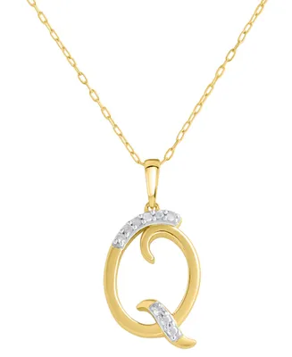 Diamond Fancy Initial 18" Pendant Necklace (1/10 ct. t.w.) in 14k Gold-Plated Sterling Silver