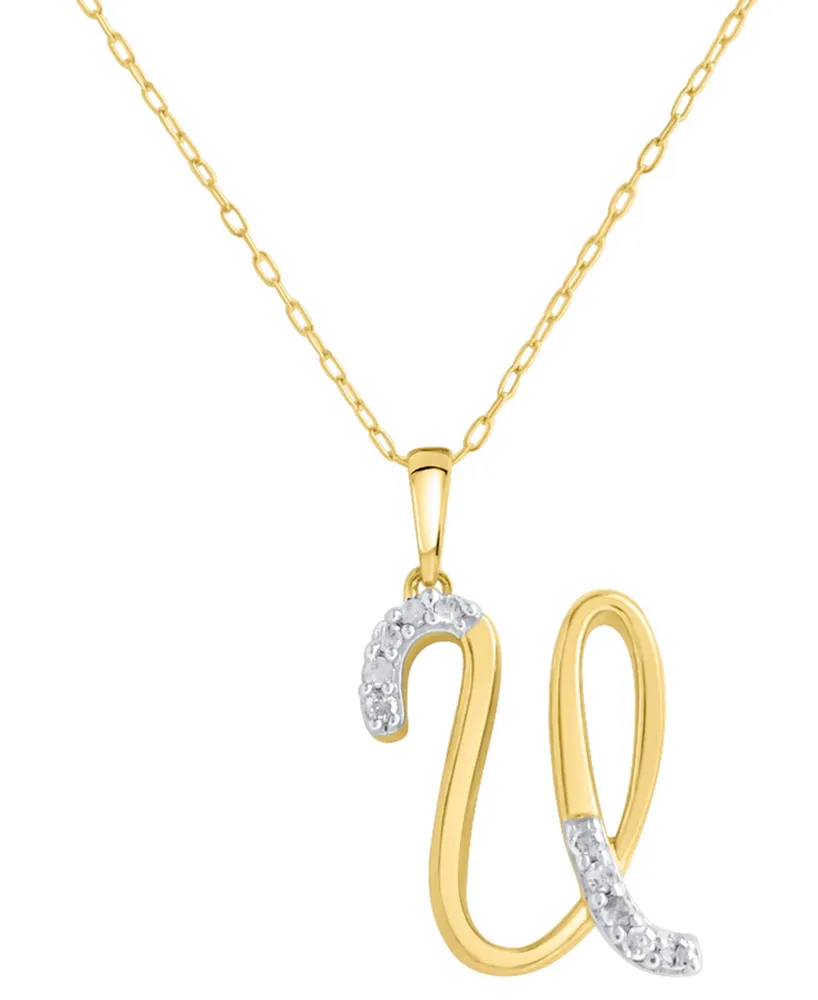 Diamond Fancy Initial 18" Pendant Necklace (1/10 ct. t.w.) in 14k Gold-Plated Sterling Silver