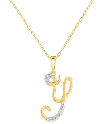 Diamond Fancy Initial 18" Pendant Necklace (1/10 ct. t.w.) in 14k Gold-Plated Sterling Silver