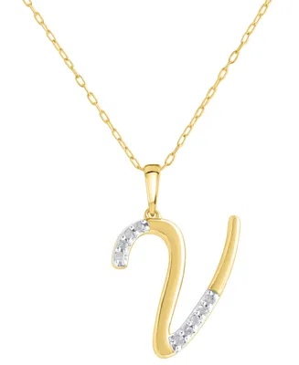 Diamond Fancy Initial 18" Pendant Necklace (1/10 ct. t.w.) in 14k Gold-Plated Sterling Silver