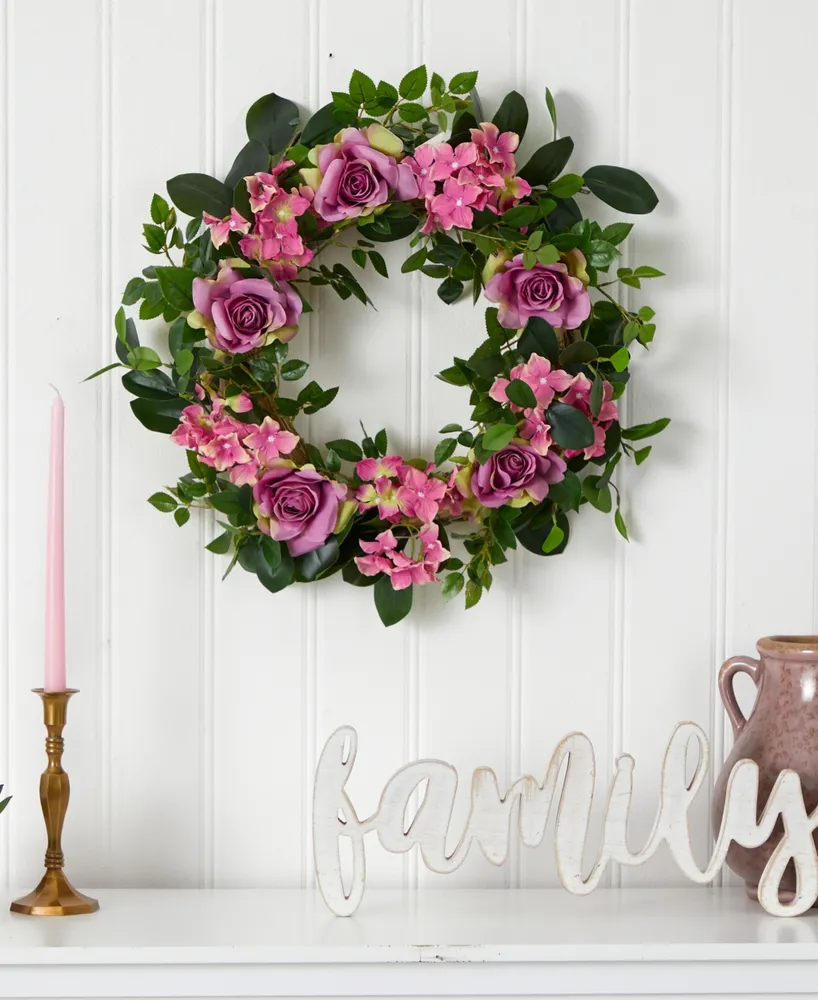 Hydrangea and Rose Artificial Wreath, 22"