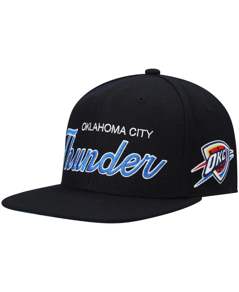 Men's Mitchell & Ness Black Oklahoma City Thunder Hardwood Classics Script 2.0 Snapback Hat