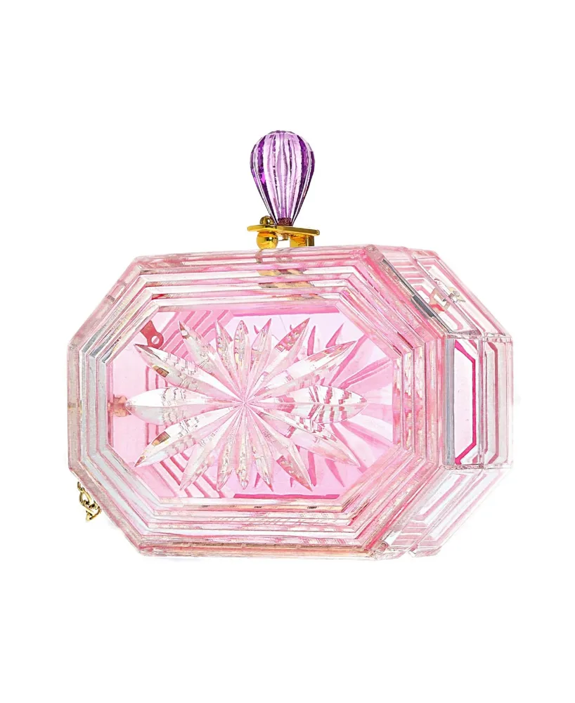 Women's Perfume Bottle Clear Flower Cut Acrylic Clutch