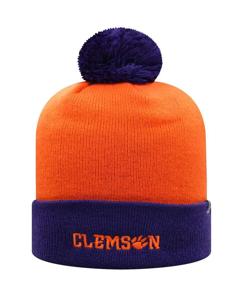Men's Top of the World Orange and Purple Clemson Tigers Core 2-Tone Cuffed Knit Hat with Pom