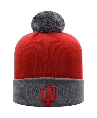 Men's Top of the World Crimson and Gray Indiana Hoosiers Core 2-Tone Cuffed Knit Hat with Pom