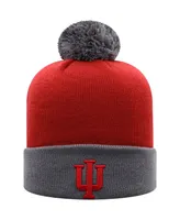 Men's Top of the World Crimson and Gray Indiana Hoosiers Core 2-Tone Cuffed Knit Hat with Pom