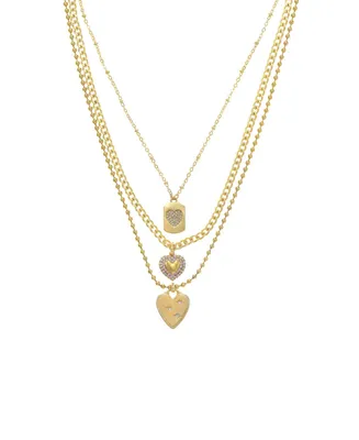 Ettika 18k Gold-Plated 3-Pc. Set Cubic Zirconia Heart Pendant Necklaces