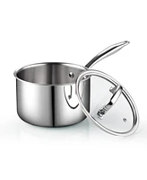 Cook N Home Tri-Ply Clad Stainless Steel Sauce Pan with Lid, 3 Quart, Silver