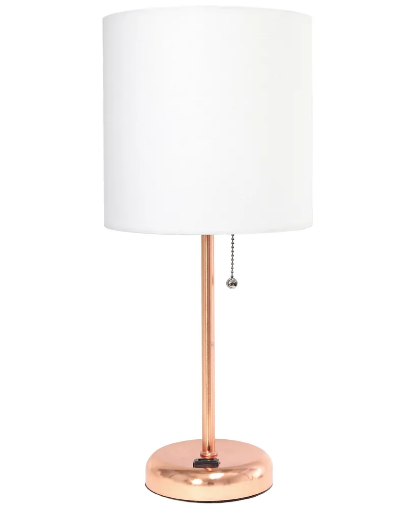 LimeLights Stick Lamp with Charging Outlet - White Shade, Rose Gold