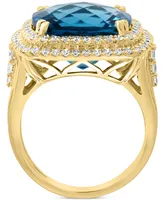 Effy London Blue Topaz (12-1/3 ct. t.w.) & Diamond (1-1/5 Halo Statement Ring 14k White Gold (Also available Gold)