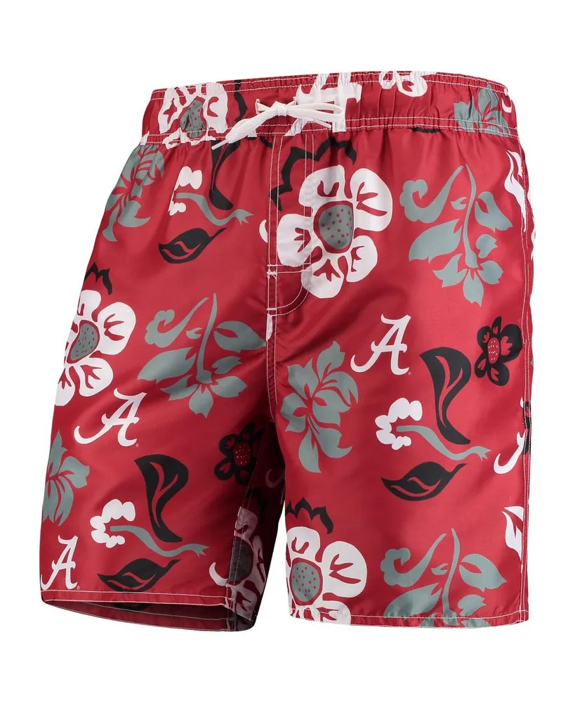 Men's Wes & Willy Crimson Alabama Tide Floral Volley Swim Trunks