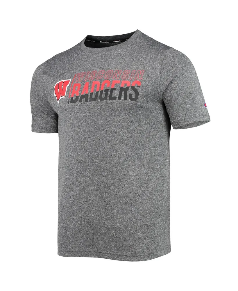 Men's Champion Gray Wisconsin Badgers Slash Stack T-shirt