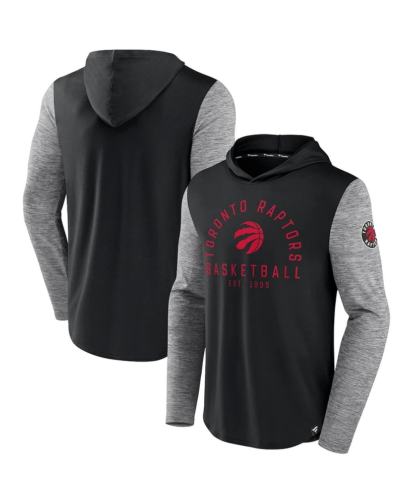 Men's Fanatics Black, Heathered Charcoal Toronto Raptors Deep Rotation Performance Pullover Hoodie