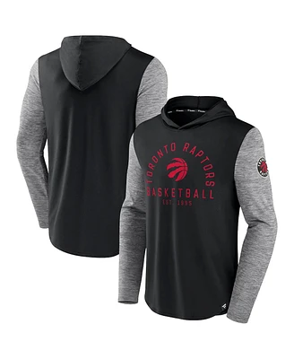 Men's Fanatics Black, Heathered Charcoal Toronto Raptors Deep Rotation Performance Pullover Hoodie