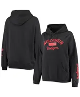 Women's Pressbox Black Wisconsin Badgers Rock n Roll Super Oversized Pullover Hoodie