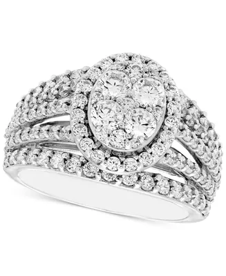 Diamond Oval Cluster Multi-Row Engagement Ring (2 ct. t.w.) in 14k White Gold