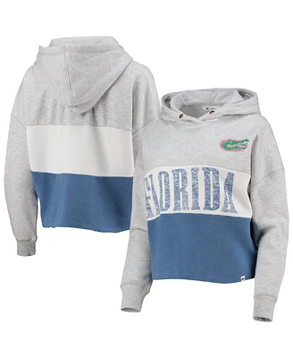 Women's '47 Heathered Gray, Royal Florida Gators Lizzy Colorblocked Cropped Pullover Hoodie