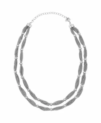 Women's Bead Station Double Strandage Necklace - Silver