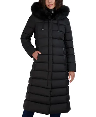Tahari Women's Faux-Fur-Trim Hooded Maxi Puffer Coat