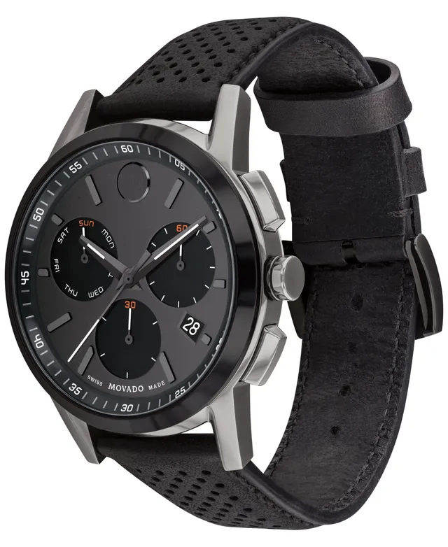 Movado Men\'s Swiss Chronograph Museum Sport Black Perforated Leather Strap  Watch 43mm | MainPlace Mall
