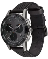 Movado Men's Swiss Chronograph Museum Sport Black Perforated Leather Strap Watch 43mm