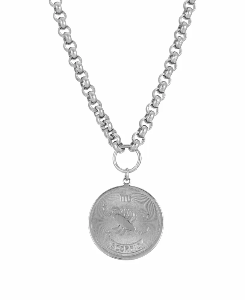 Women's Round Scorpio Pendant Necklace - Silver