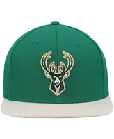 Men's Mitchell & Ness Hunter Green, Cream Milwaukee Bucks Team Two-Tone 2.0 Snapback Hat