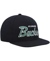 Men's Mitchell & Ness Black Milwaukee Bucks Hardwood Classics Script 2.0 Snapback Hat