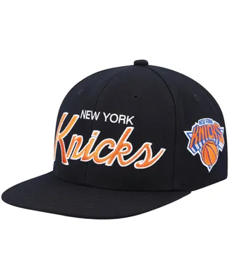 Men's Mitchell & Ness Black New York Knicks Hardwood Classics Script 2.0 Snapback Hat